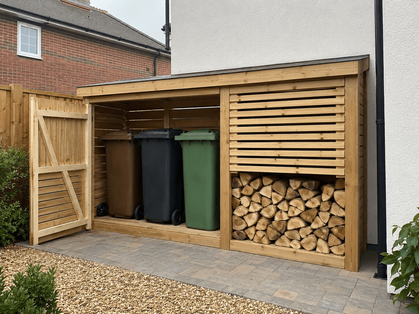 Bin & log store — Billericay · custom storage — Summerfield Landscapes